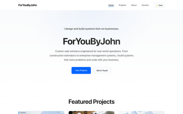 The ForYouByJohn homepage as it appears today.