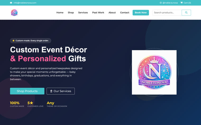 The Noble to Nova homepage as it appears today.