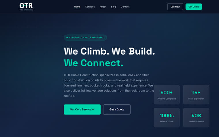 The OTR Cable Construction homepage as it appears today.