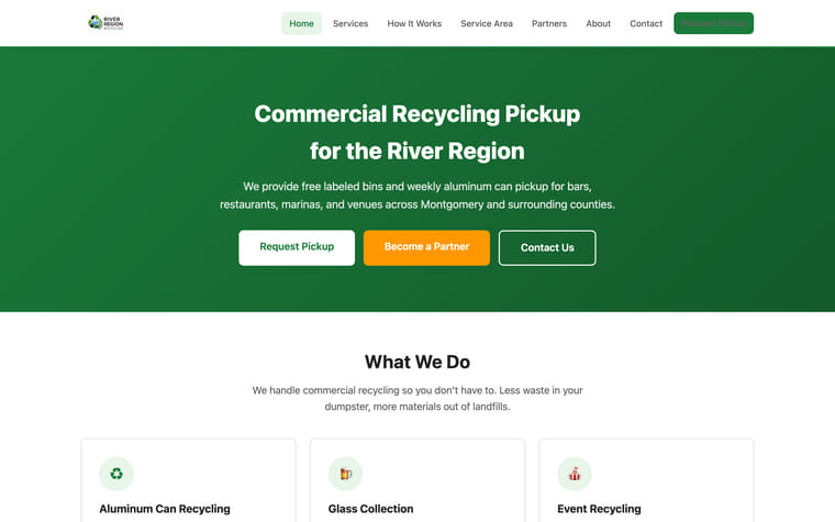 The River Region Recycling homepage as it appears today.