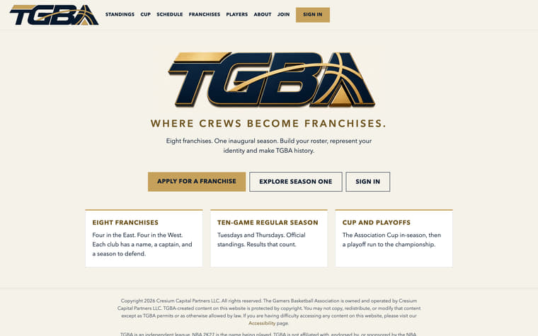 The TGBA homepage as it appears today.